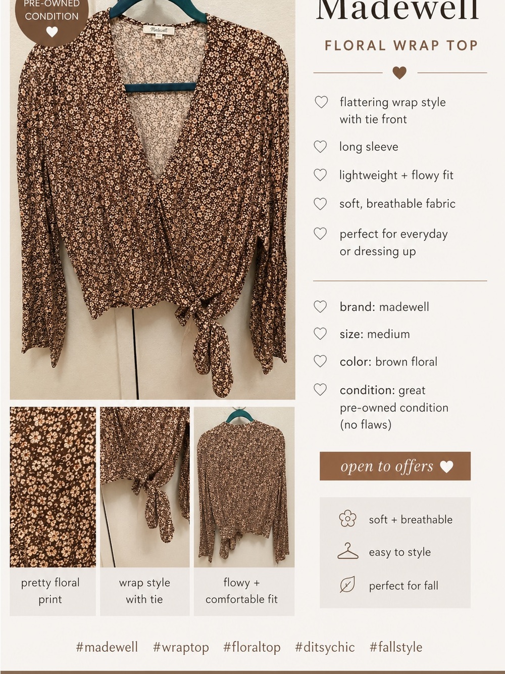 Madewell Brown Ditsy Floral Wrap Blouse